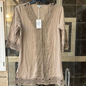 Blue Island tan cover up swim wear, size S, NWT.